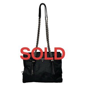 PRADA - Black Nylon Leather Tote Bag 628-061625